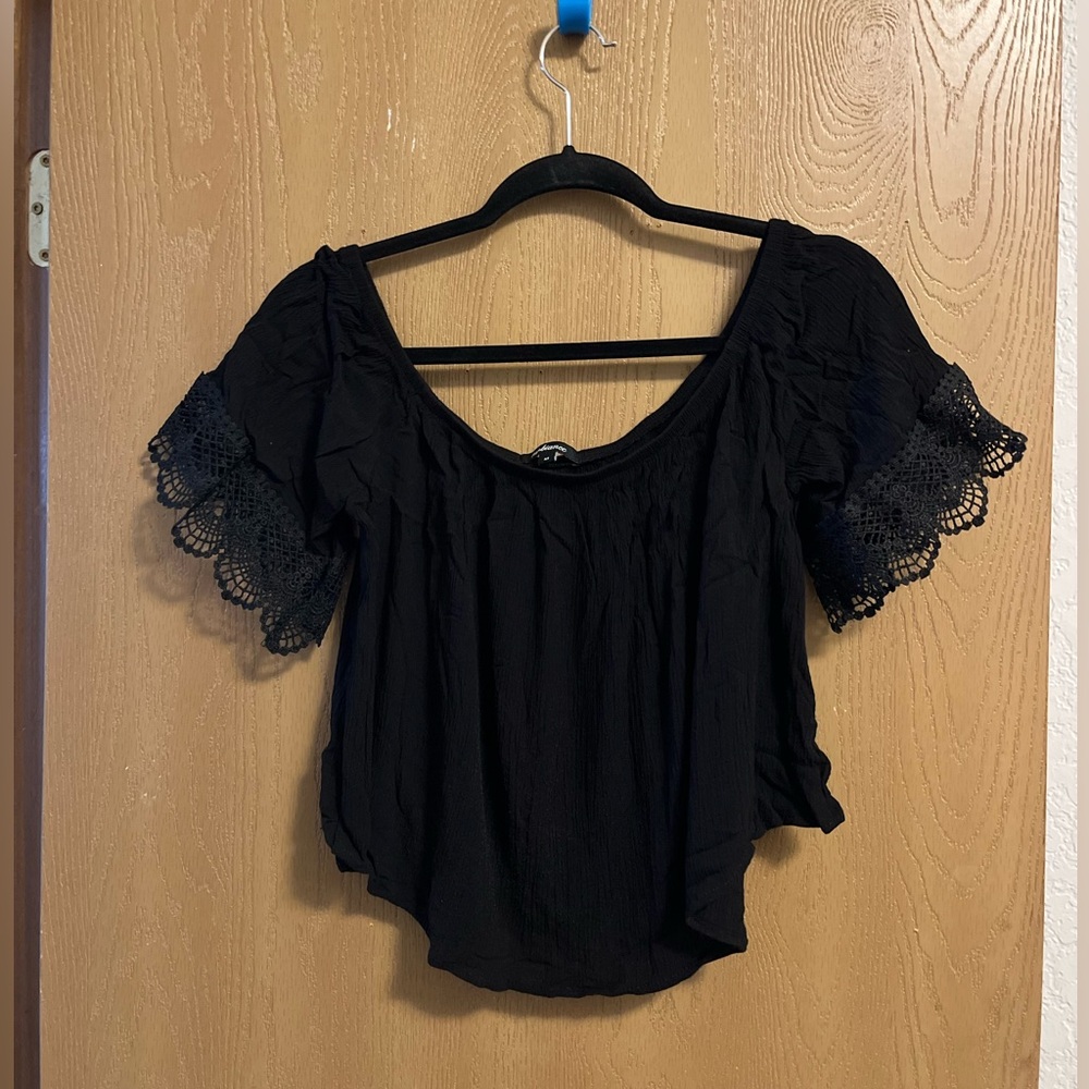 Ambiance Black Flutter Sleeve Crop Blouse